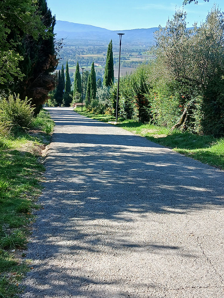 Auf dem Weg von Assisi nach San Damiano Straße, Blick ins Tal